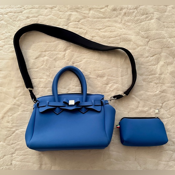 Save My BAG  Hand bag with trap and a pouch in Blue made in Italy . 🔥🔥🔥 - Picture 1 of 14